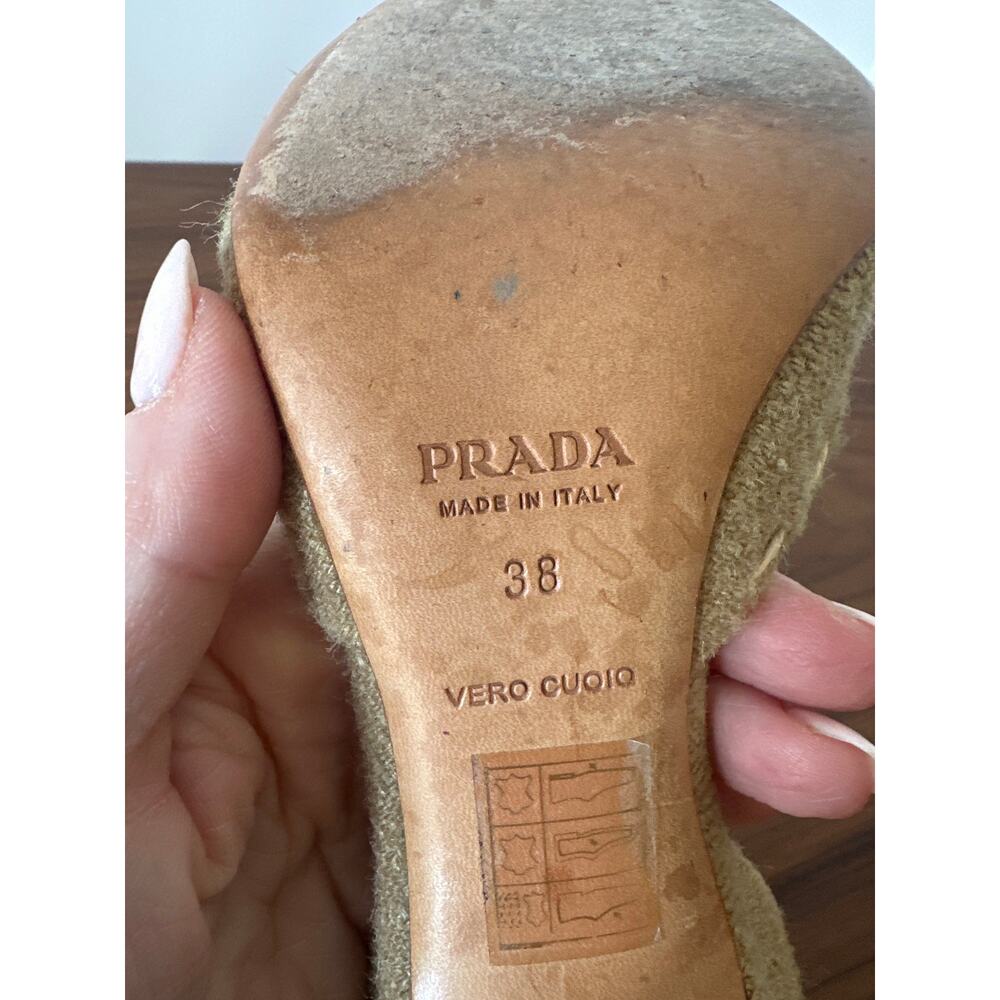 Vintage Prada Leather and Burlap Canvas Pump Heels Size 38(8) - Picture 8 of 13